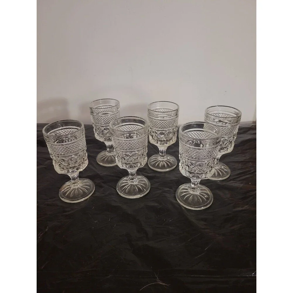 Set of 6 Vintage Anchor Hocking Wexford Wine Juice Goblets Footed Glasses 6 Oz